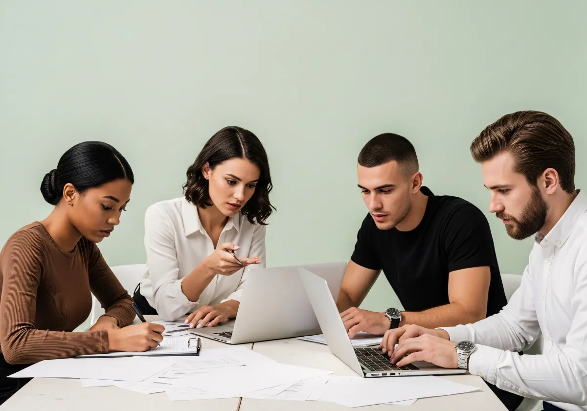 Reunião de equipa no ambiente de coworking